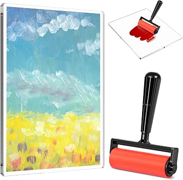 Gelli Plate Printing Kit, 8" x 10" Reusable Gelli Plate with Rubber Brayer Roller, Gel Plates for Artists & Crafters Mixed Media Art Monoprinting Printmaking, Art Supplies for Home Classroom Crafts