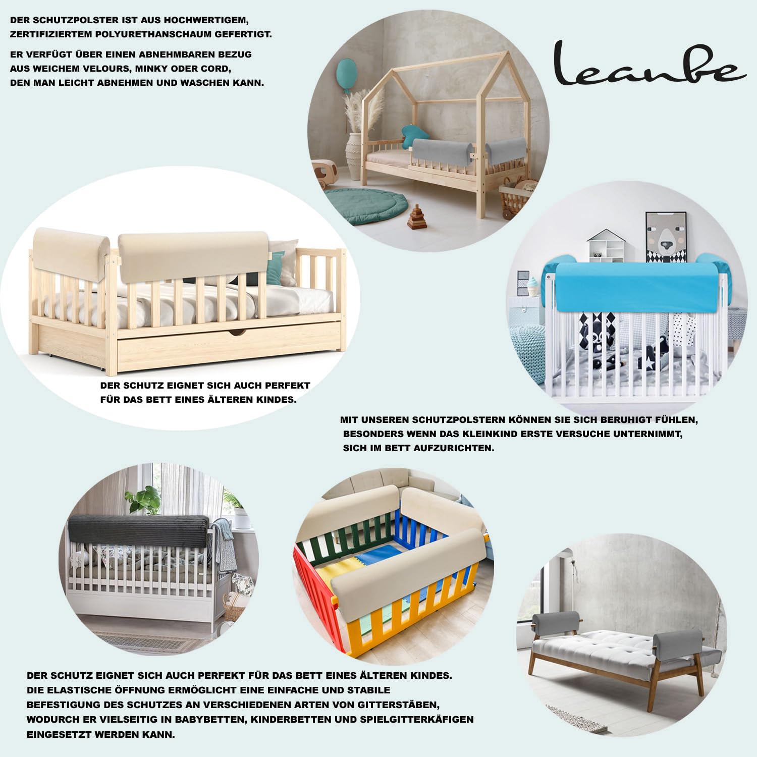Bettkantenschutz für Kinderbetten Kissen für bettumrandung Rausfallschutz Abdeckung Kantenschutz für Babybett (BLAU Cord, 120cm)