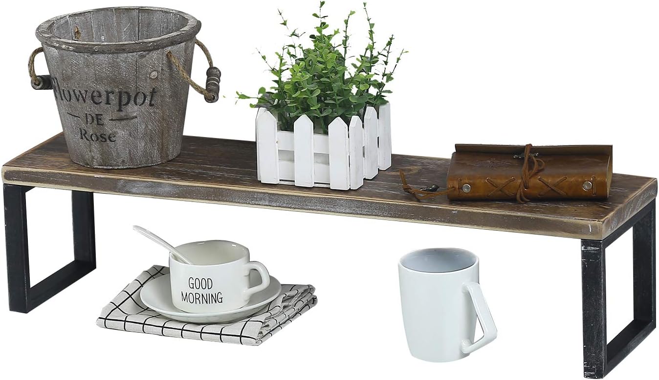 MBQQ Industrial Modern Metal & Wooden Desk Organizer Plants Racks,24" Rustic Office Organization and Storage Shelf,Countertop Bookcase,Desktop Display Shelves,Flower Stand,Kitchen Spice Rack
