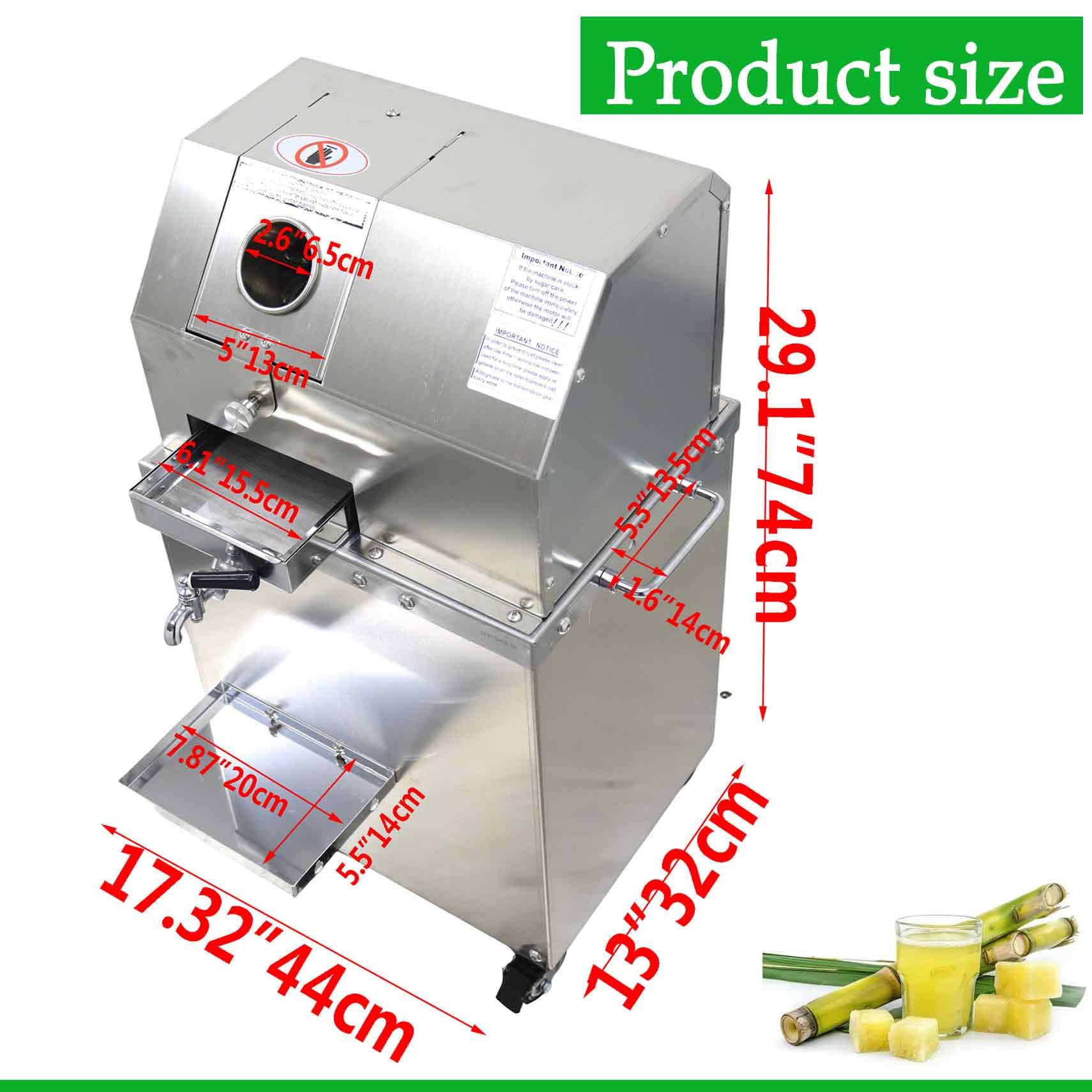 110V Vertical Electric Sugar Cane Ginger Press Juicer with 3 Rollers, High Juice Yield, 300KG/H Sugarcane Crushing Capacity, 800W Suger Cane Squeezing Juicer, Stainless Steel 3