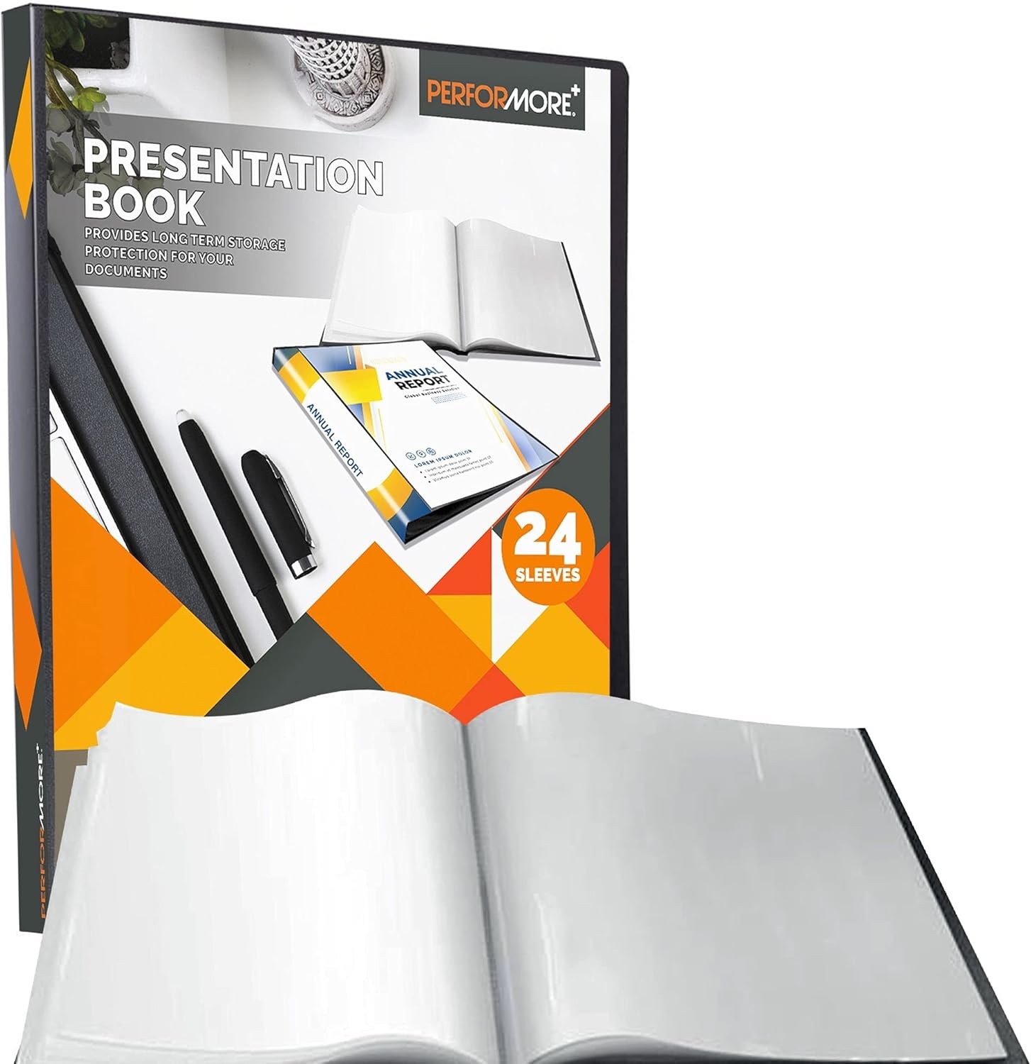 PERFORMORE Presentation Folder, 24 Pocket Presentation Display Book (Black) with Plastic Sleeves, 48 Pages Capacity for 8.5" X 11" Sheet Size Paper, Portfolio and Sheet Protector Binder : Office Products