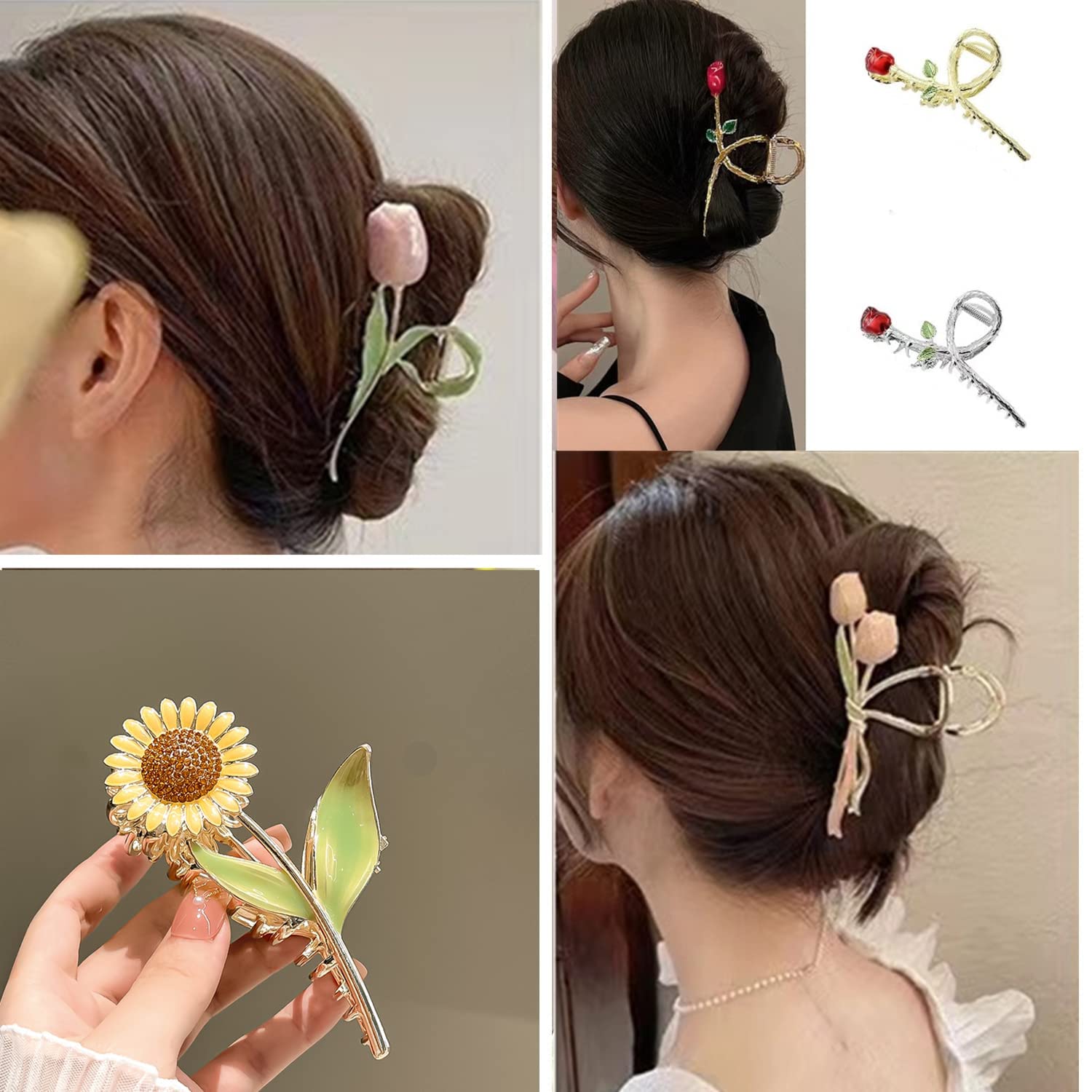NWT Flower Metal Hair Claw Clips 6 Pcs NonSlip Hair Barrettes Strong Hold 6 Pcs Flower Metal Hair Claw Clips Large Tulip Nonslip Hair  main image 2
