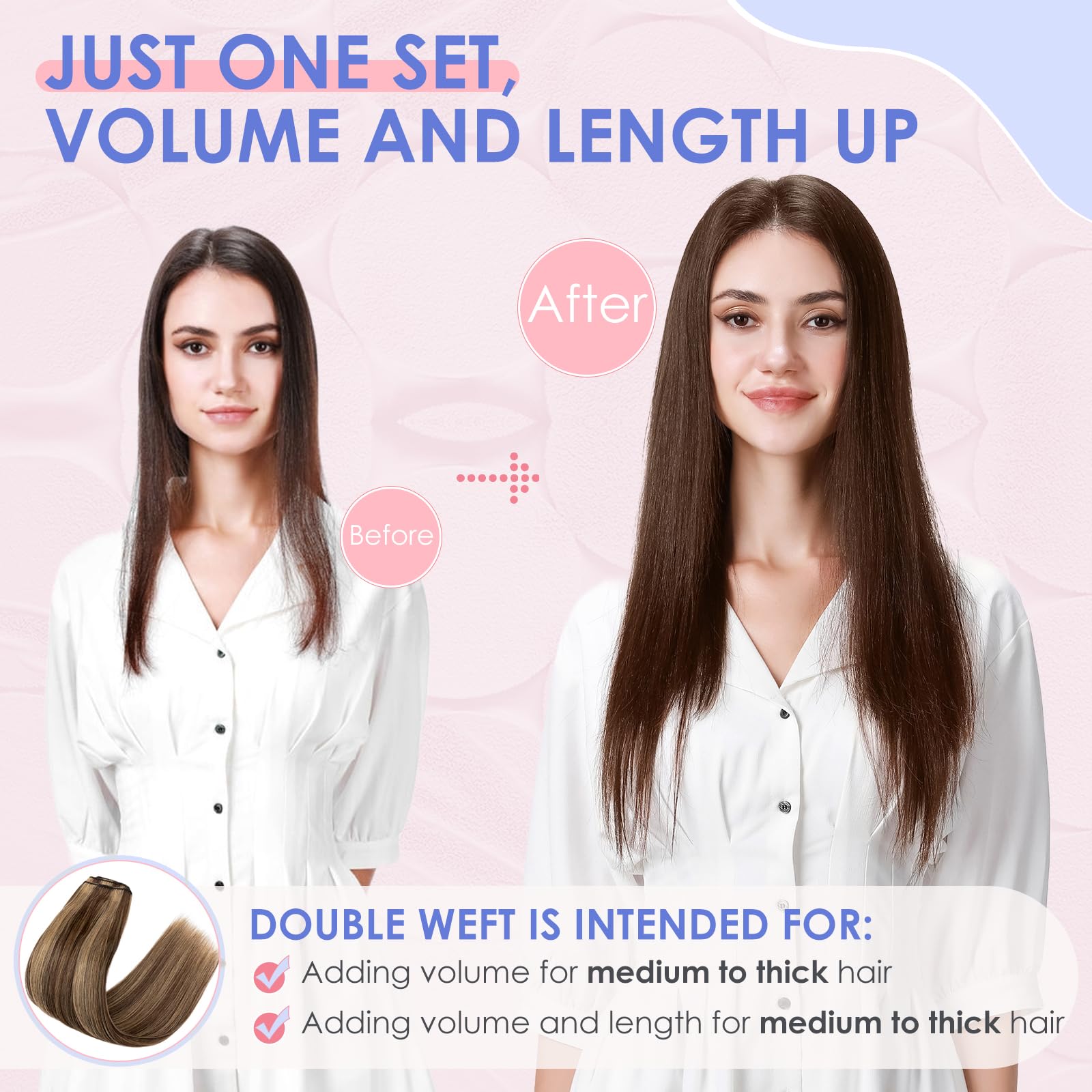 Elailite Double Weft Clip in Hair Extensions Real Human Hair Thick 8 Pieces Full Head Straight - Image 3