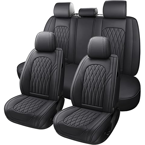 WELLDO Car Seat Covers Full Set, Leather Seat Covers for Cars, Car Seat Protector Waterproof, Non-Slip Car Interior Covers Full Set Universal Automotive Seat Covers for Most Cars SUVs, Black