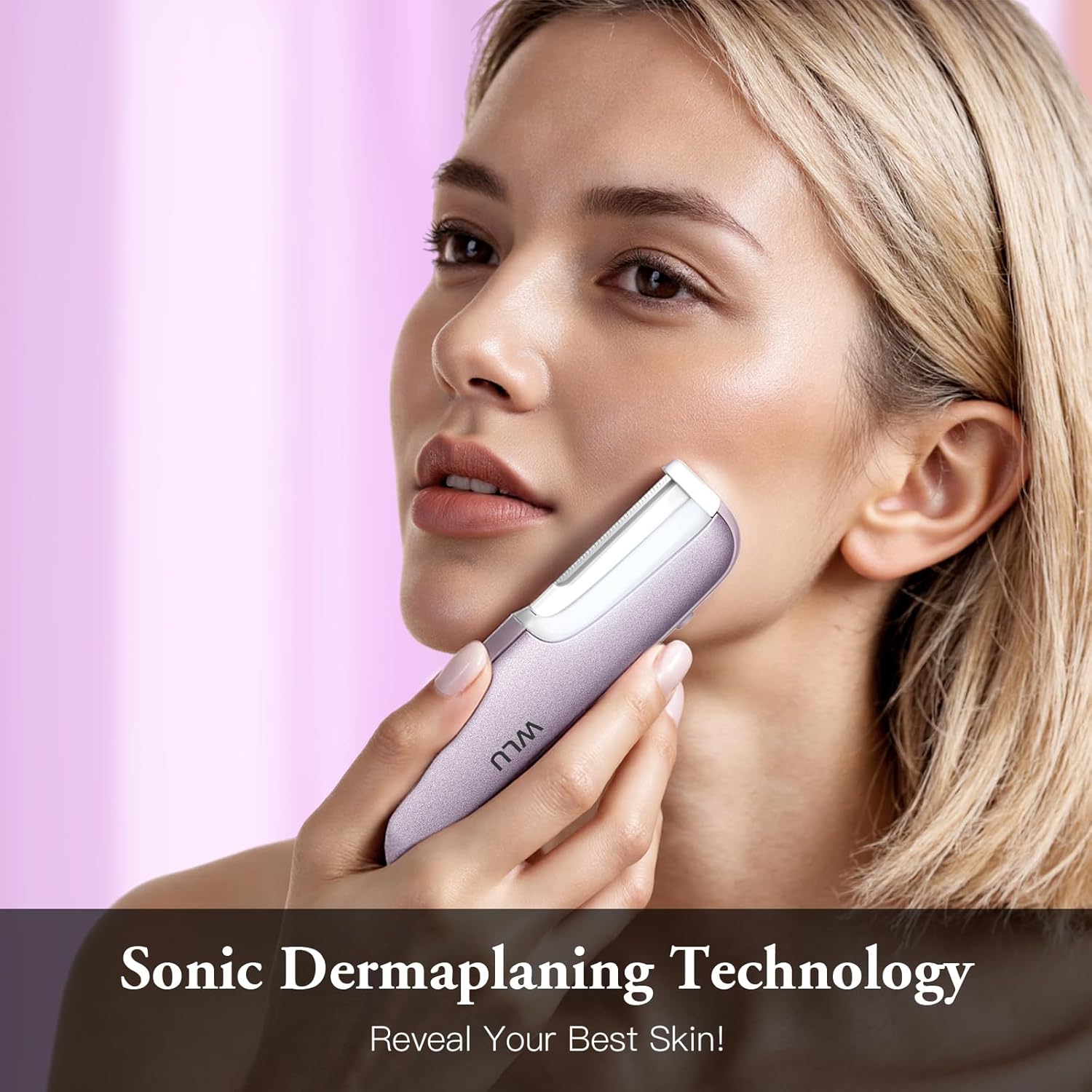 Dermaplaning Tool for Women Face - Edge Technology Sonic Dermaplane Razor for Facial Exfoliation & Peach Fuzz Hair Removal with 10 Refill Blades (Purple) - Image 3