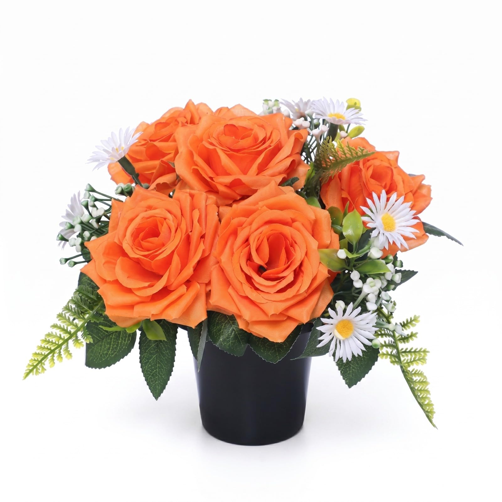 Homesecret Pack 1 Artificial Flowers for Graves in Pots 25cm | Orange Foilage Grave Flower Pots for Christmas | Luxury Memorial Flowers for Graves, Funerals & Lasting Tributes | All Season Displays — image 1