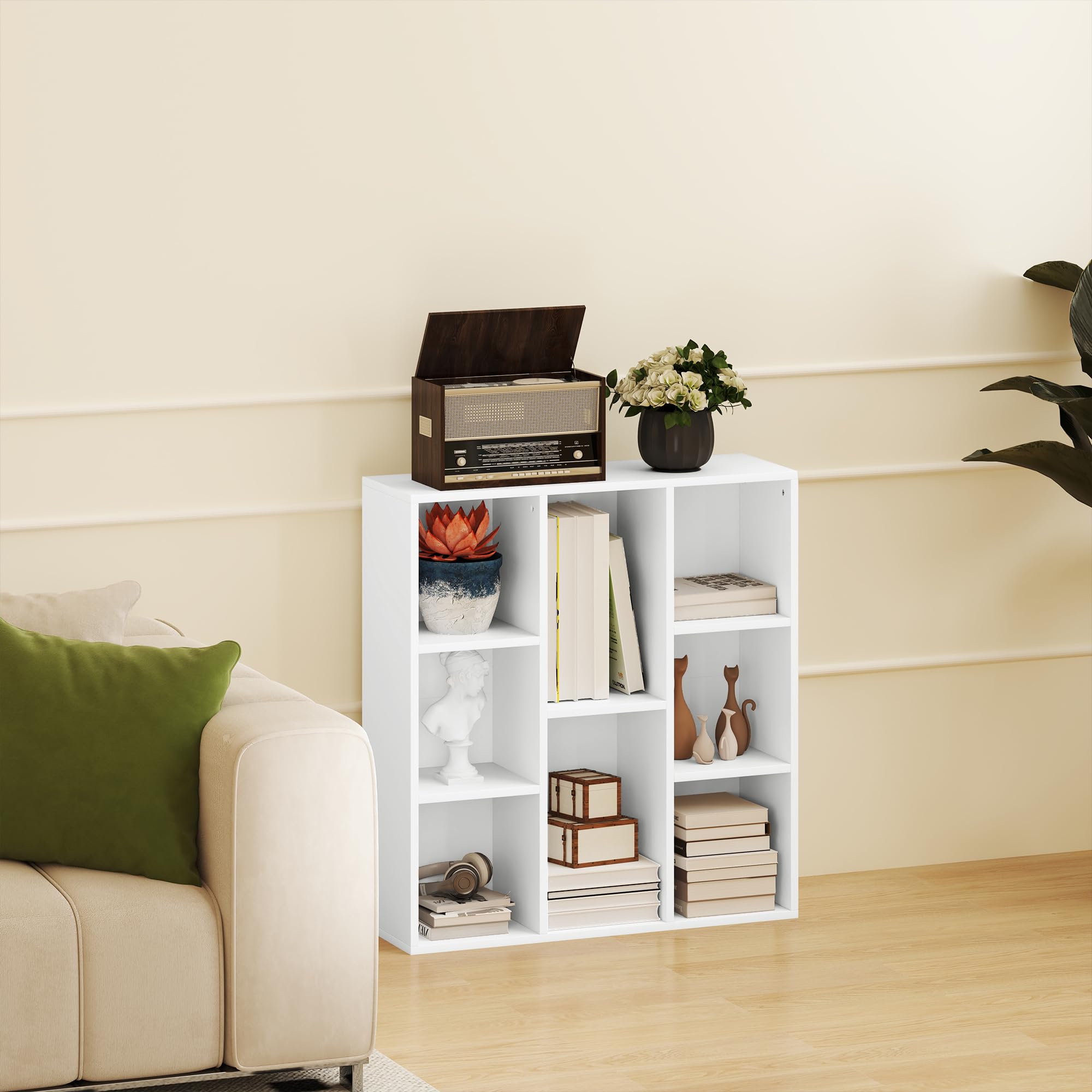 HOMCOM Bibliothèque, étagère de Rangement, Meuble de Rangement avec 8 Compartiments, pour Salon, Chambre à Coucher, Bureau, 74,3 x 24 x 80 cm, Blanc