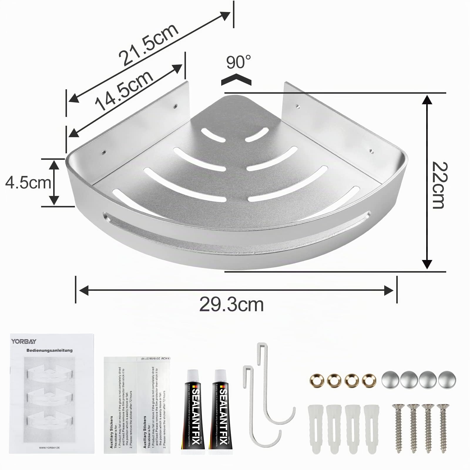 Yorbay Lot de 3 Etagères de Douche en Aluminium avec Crochets sans Perçage Etagère d’Angle de Douche