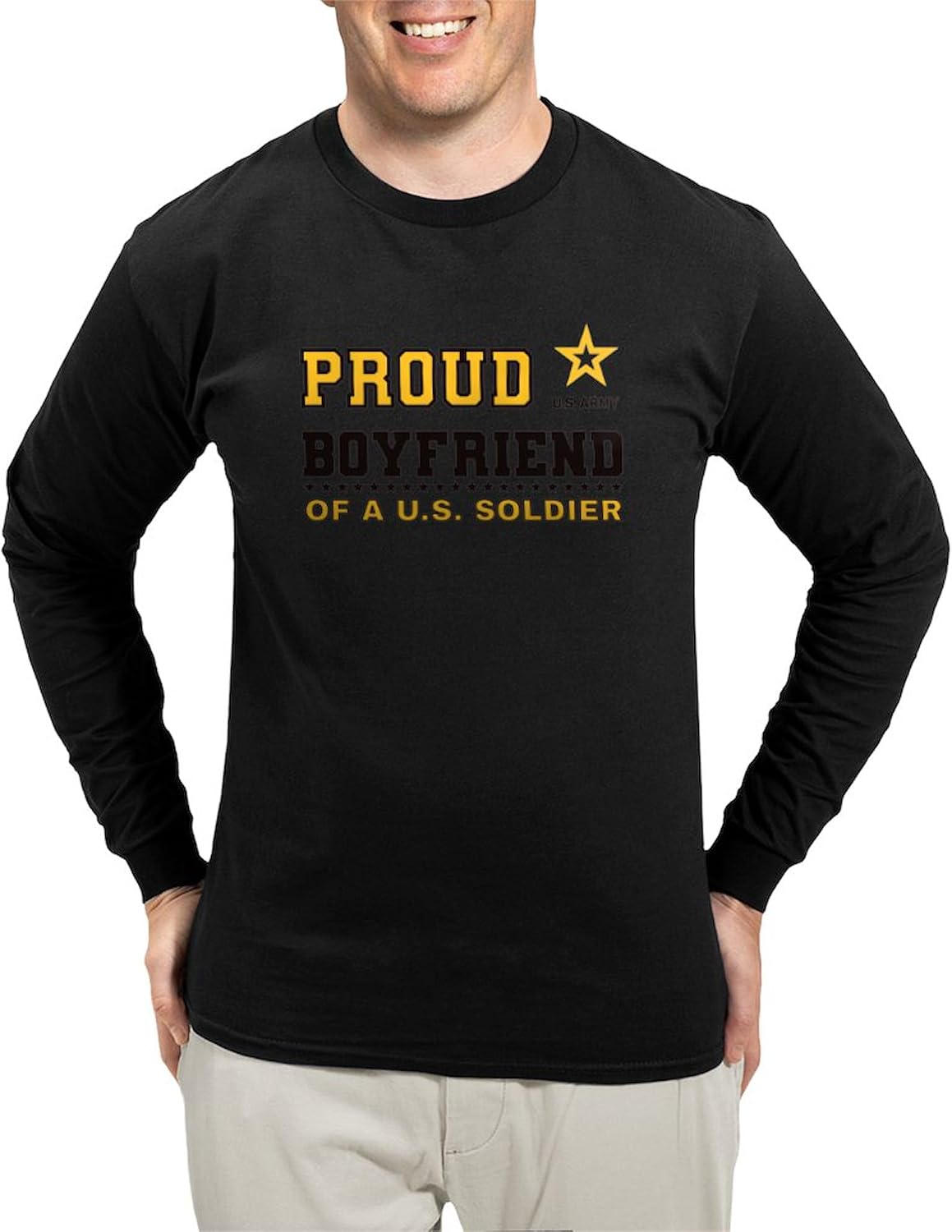 CafePress Proud Boyfriend of A Soldier Black and Gold Long Sleeve T Shirt Unisex Cotton Long Sleeve Light T-Shirt