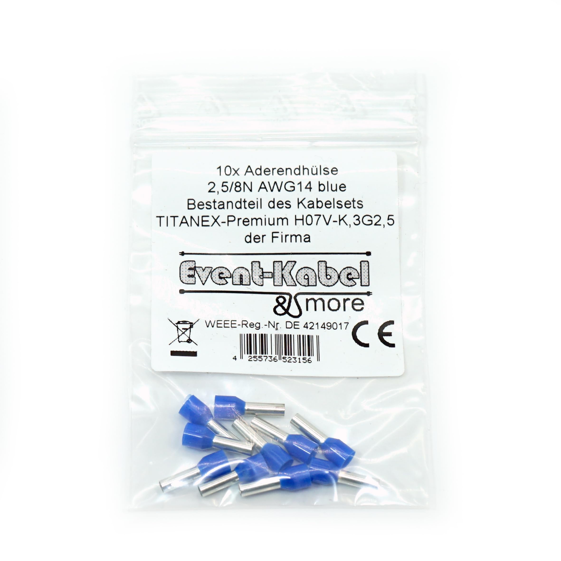 TITANEX PREMIUM H07RN-F 3x2,5 mm² (3G2,5) Industriekabel, Baustellenkabel, Campingkabel für den Außenbereich 5-100m inkl. 10 Aderendhülsen (20 Meter)