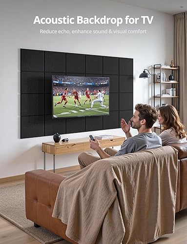 Miniatura 4 de Paneles acústicos cuadrados de pared, paneles absorbentes de sonido para paredes, techo, puertas, paquete de 12 unidades de 12 x 12 x 0.4 pulgadas,