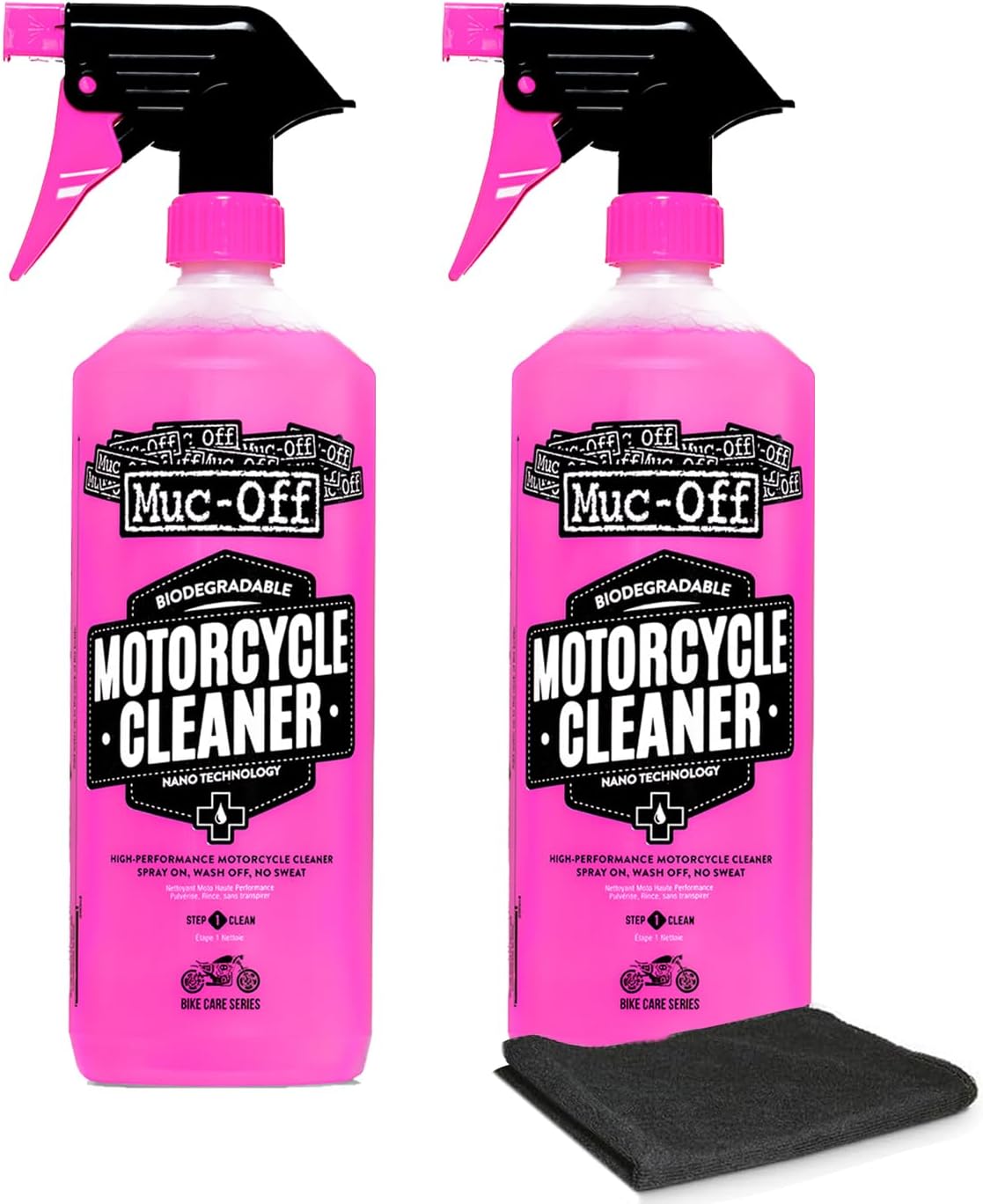 Muc-Off Nano Tech Motorcycle Cleaner Spray 1L (Pack of 2) | OG Pink Nano Tech Formula | Safe on All Surfaces & Disc Brakes | Powerful, Fast-Acting Alkaline-Based Motorcycle Cleaner