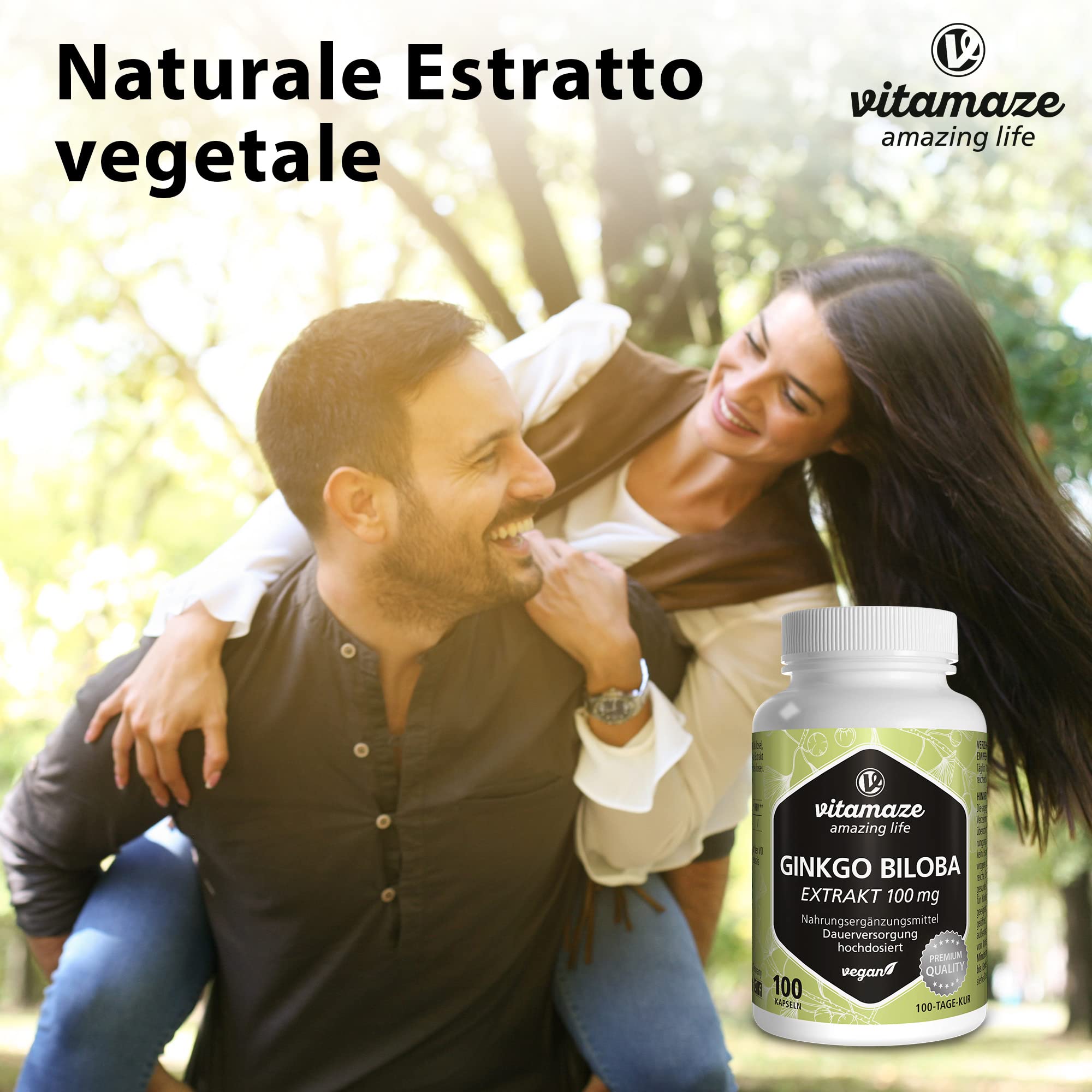 Ginkgo Biloba 50:1 Estratto 100 mg = 5000 mg Polvere di Foglie di Ginkgo Puro per Capsula Vegana, 100 Capsule per 100 Giorni, Integratore Alimentare senza Additivi non Necessari