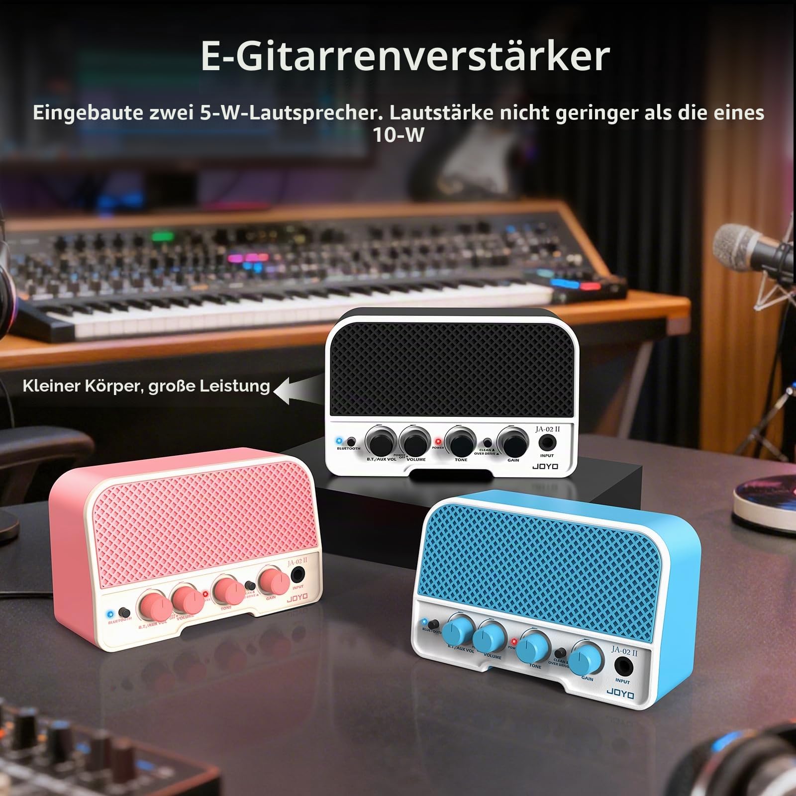 JOYO Mini Gitarrenverstärker 5W Verstärker für E-Gitarre Kleiner Gitarrenverstärker mit Bluetooth-Kanälen Clean und Overdrive Wiederaufladbar Tragbar (JA-02 II Schwarz)