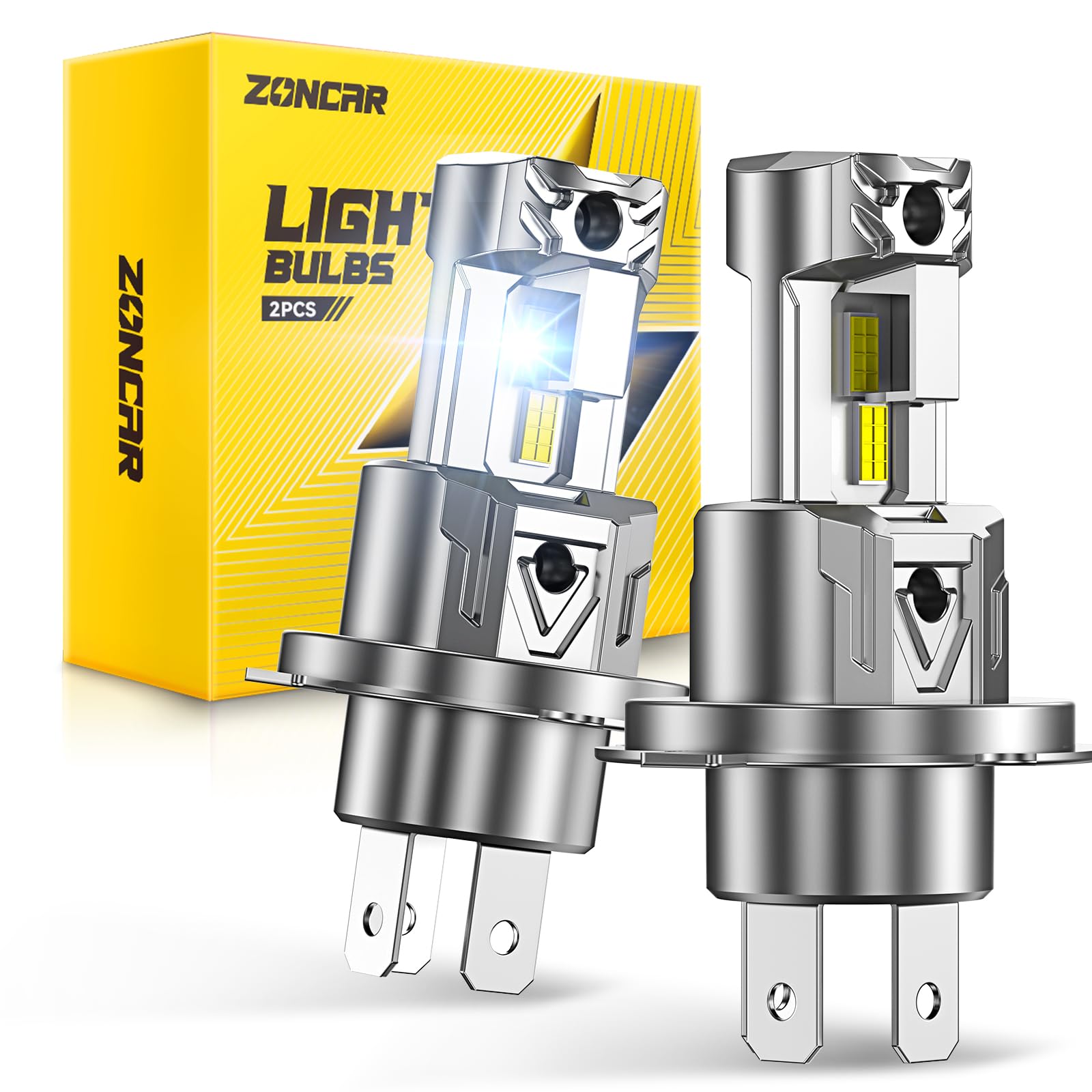 ZonCar H4 Light Bulbs, 8X Ultra Brightness h4 Lights, 6500K Cool White Bulbs, Real 1:1 Mini Size Plug and Play, IP68 Waterproof, Pack of 2