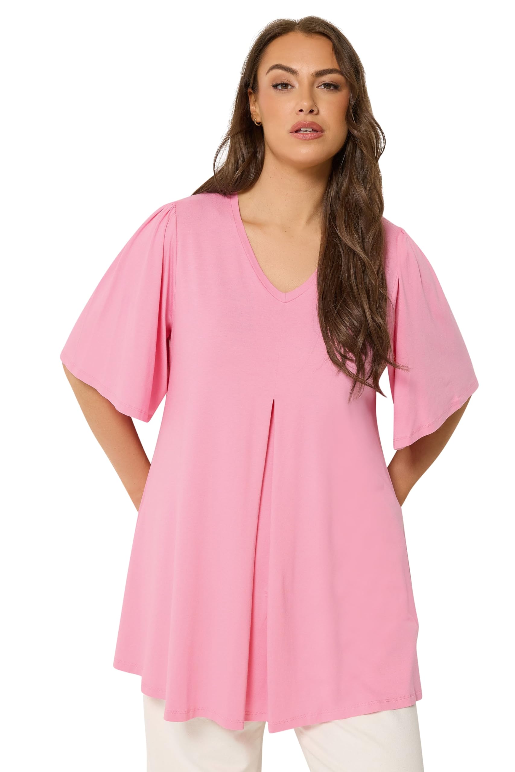 Yours Curve Pink Pleat Front Swing Top - Women's - Plus Size Curve