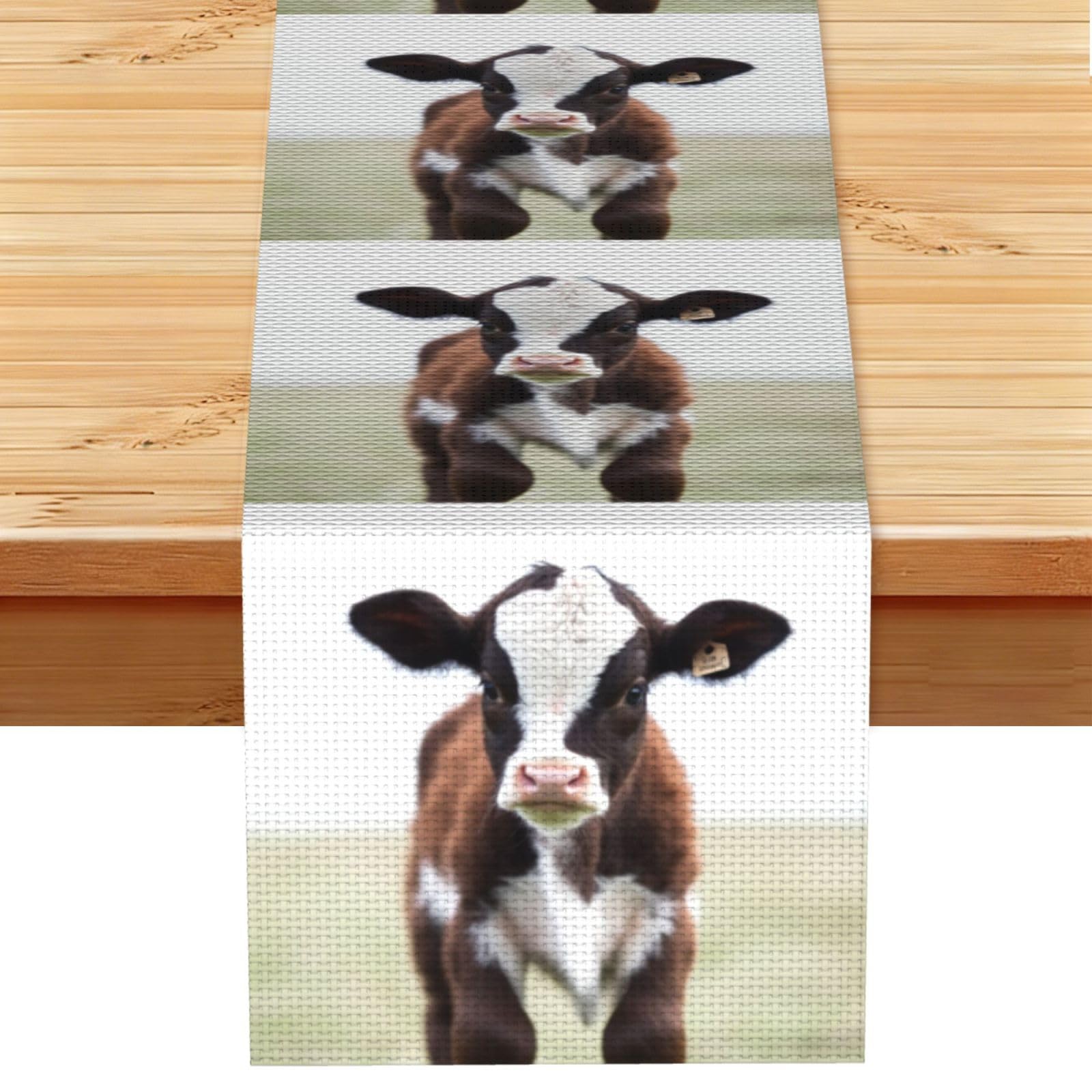 Cow Table Runner 13 x 72 Inches Long, Cotton Linen Table Runners for Kitchen Dining Table Decoration - Washable Tablecloth Modern Tablerunner for Home Party Decor
