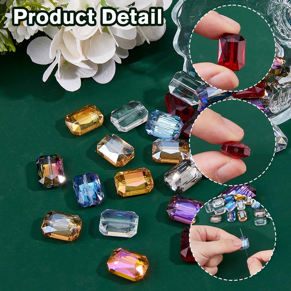 SUPERFINDINGS 40 cuentas rectangulares de cristal transparentes coloridas para manualidades, joyería, pulseras, collares, aretes, manualidades, 18 x 13 x 7,5 mm
