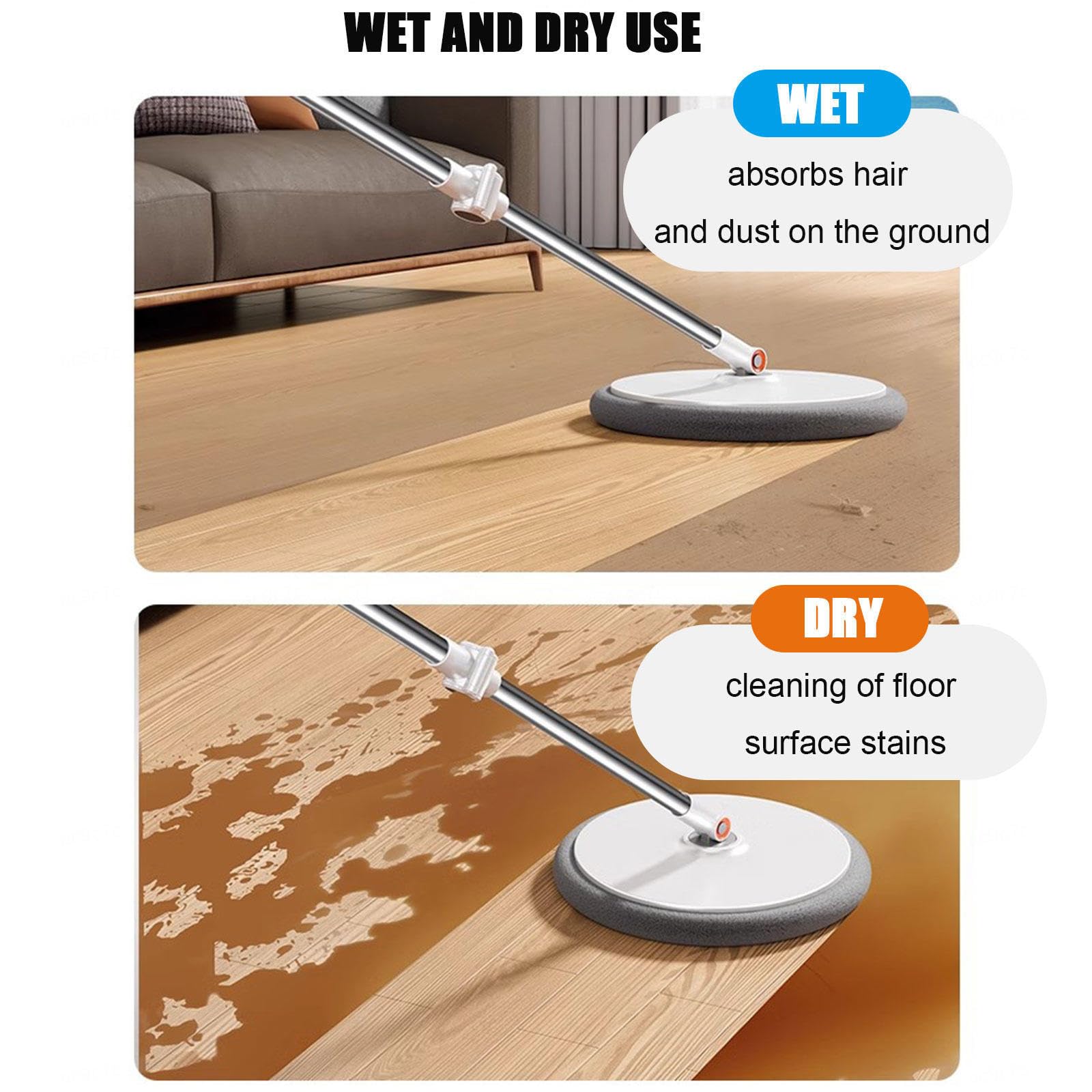 Juego de fregona giratoria y cubo plano con escurridor, sistema de autolimpieza, 5 almohadillas de microfibra, separa agua limpia y sucia, para madera dura, laminado, azulejos