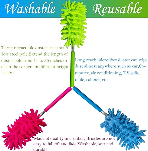 Miniatura 5 de M-jump cepillo para polvo extensible de microfibras, largo alcance con barra telescópica, 3 unidades