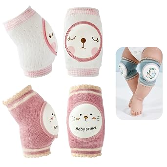 Reidio 2 Pairs Baby Knee Pads for Crawling Breathable Elastic Cotton Crawling Knee Pads Cute Unisex Baby Knee Protector with Sponge Pad for Baby Toddler Rabbit & Cat
