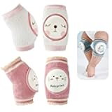 Reidio 2 Pairs Baby Knee Pads for Crawling Breathable Elastic Cotton Crawling Knee Pads Cute Unisex Baby Knee Protector with Sponge Pad for Baby Toddler (Rabbit & Cat)