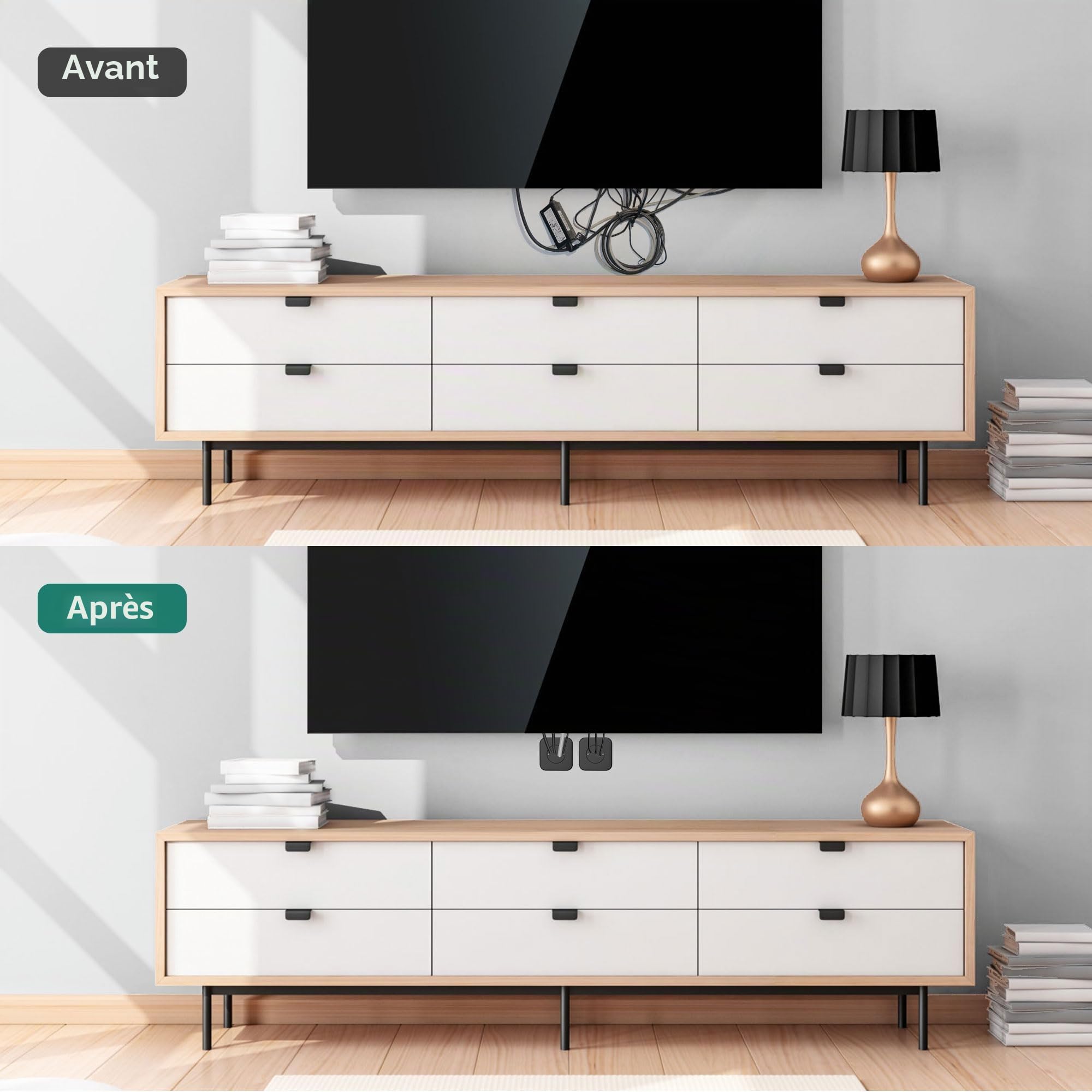 HomeMount Passe Câble Mural TV Encastré Ø76 mm avec Scie – Lot de 2, Blanc | Scie incluse, cache HDMI et alimentation, installation discrète, mur propre sans fils