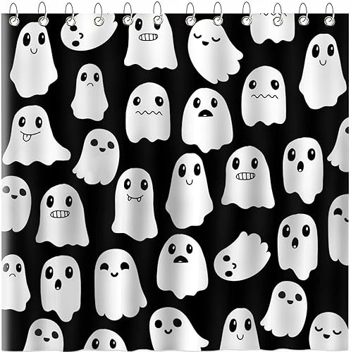 Miniatura 5 de Mocsicka Cortina de ducha de Halloween, fantasma, impermeable, juego de cortina de ducha con 12 ganchos, 72 x 72 pulgadas