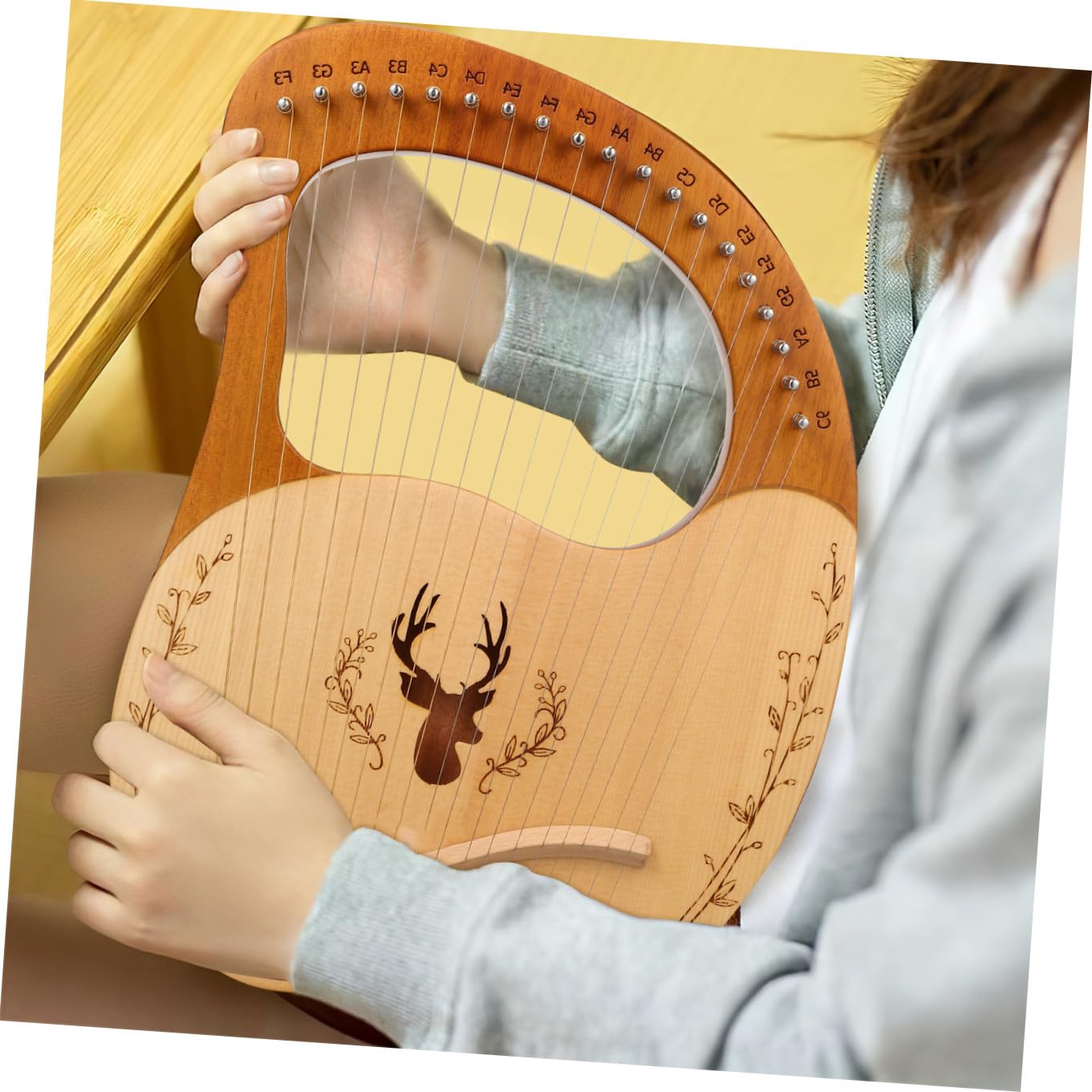VICASKY Set di Lira Strumento Musicale con 19 Corde in Metallo, Accordatura Regolabile, Custodia in Poliestere e Chiave di Accordatura per Principianti, Legno con Bordi Arrotondati