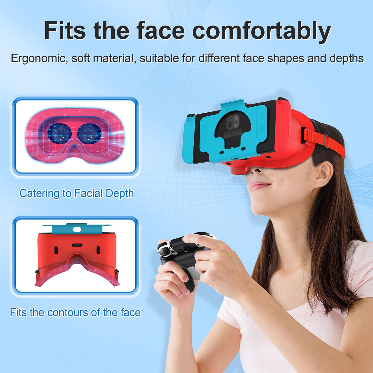Auriculares de Realidad Virtual para Nintendo Switch OLED y Switch, Lentes HD Ajustables y Diadema, cómodas Gafas 3D para Zelda, Mario Odyssey, Smash Bros VR Gaming (Rojo)