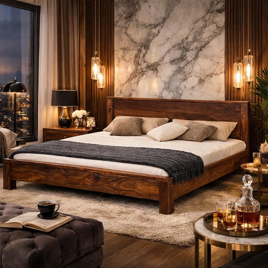 Sheesham Wood King Size Bed for Bedroom Living Room| Solid Wood Platform Bed Without Storage for Hotel | Rosewood Palang Cot | Double Bed |-image-38