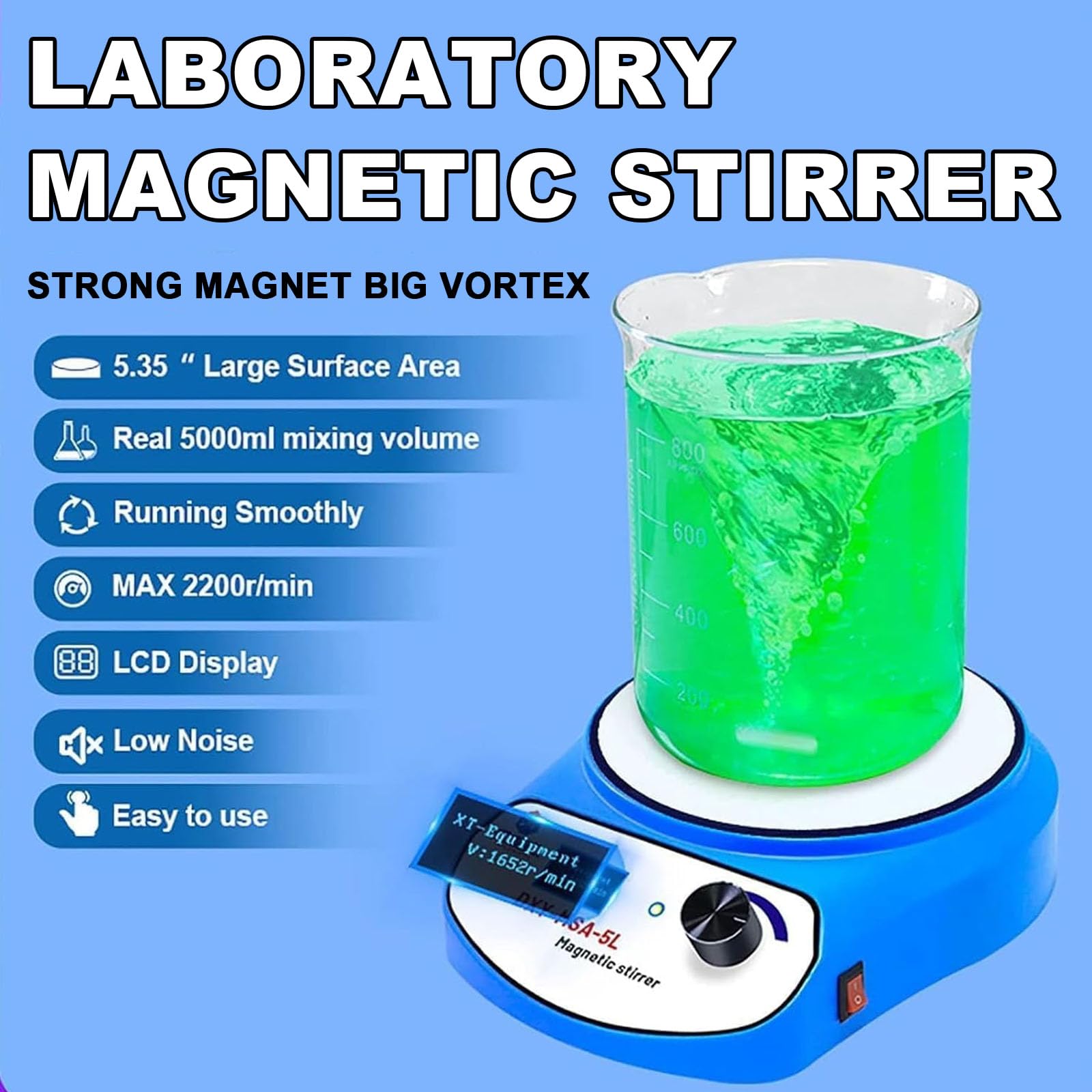 Agitador magnético con pantalla digital LCD, agitador electromagnético de laboratorio sin calefacción, velocidad máxima de 2200 RPM, apto para vidrio, cerámica, acero inoxidable