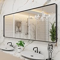 Vista 109 de LOAAO - Espejo de baño con marco de metal negro de 24x36 pulgadas, espejo rectangular redondeado para pared, espejo mate de tocador de baño