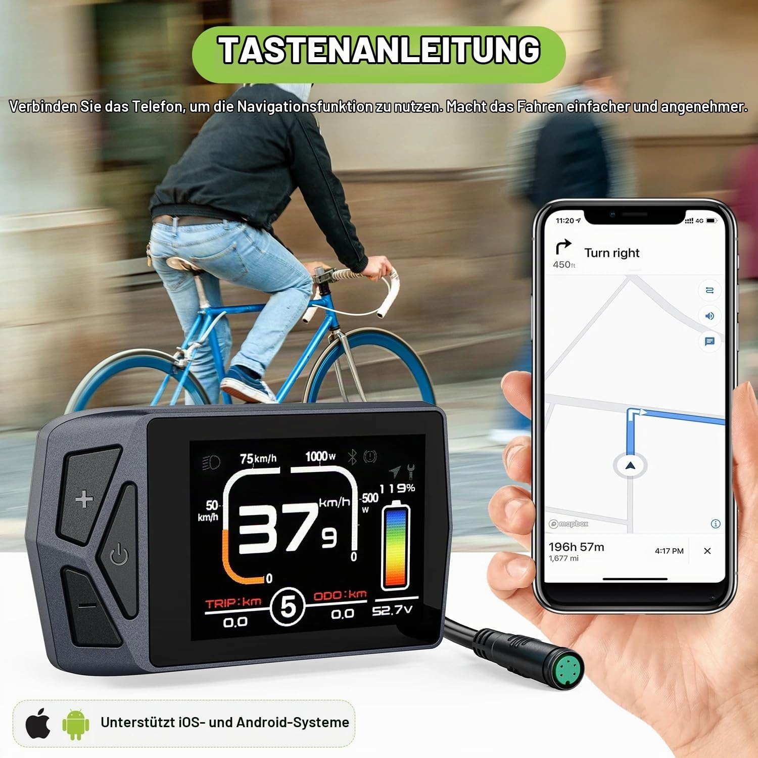 E-Bike LCD-Display BF 8Fun EKD01, UART-Protokoll, 5-poliger Stecker, für BF BBS01B/02B HD Mittelmotor