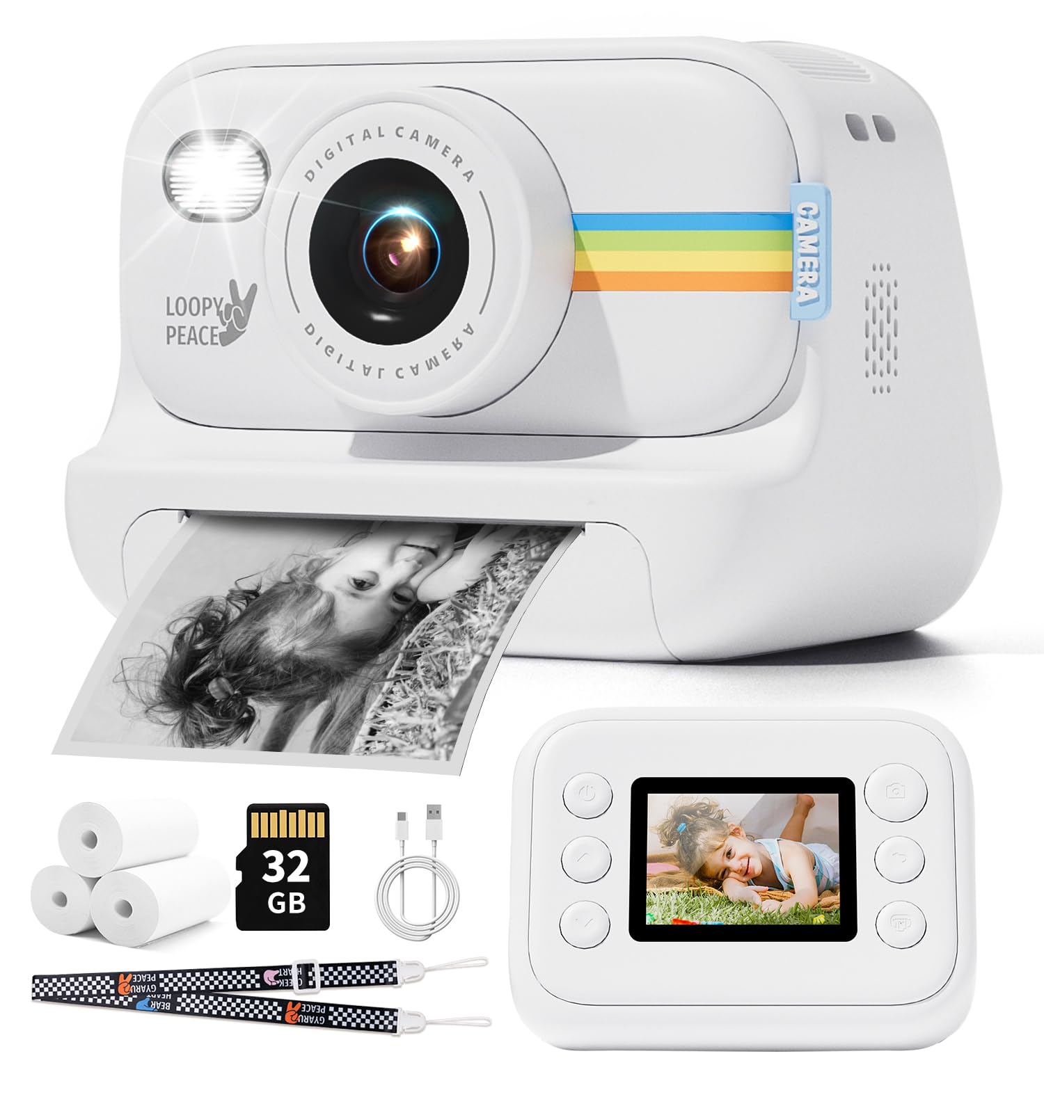JOYTRIP Instant Print Camera for Kids, Christmas Birthday Gifts for 4 5 6 7 8 9 10 11 12 Girls Boys, Digital HD Video Camera for Toddler, Creative Gifts for Girls 4-12 Age with 32GB SD Card-White