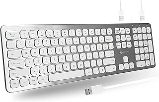 X9 Performance Wired Keyboard with USB Port Built in x2 - Elegant, Plug and Play Computer Keyboard - Convenient Full Size Keyboard Wired with 17 Shortcuts for Windows PC Desktop and Laptop