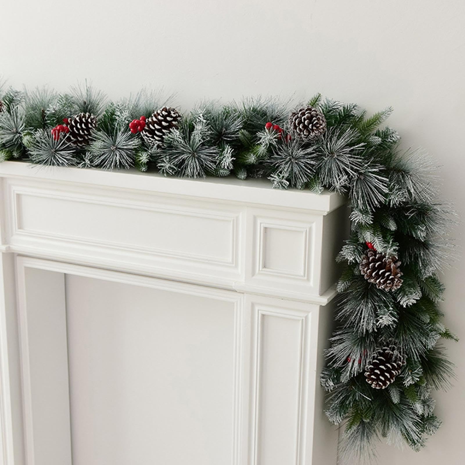 Christmastürkranz Für Kamin Realistische Rote Beeren Deko | Tannengirlande Natürlich Für Kaminsims Hochzeit Haustür Winterfest Treppengeländer Esstisch