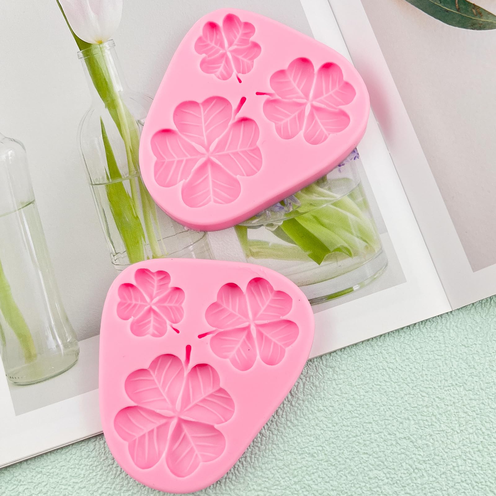 Moldes para fondant de hojas, 3 piezas, moldes de silicona de chocolate con trébol de cuatro hojas para decoración de pasteles, decoración de cupcakes, dulces, galletas, pasta de flores, mousse,