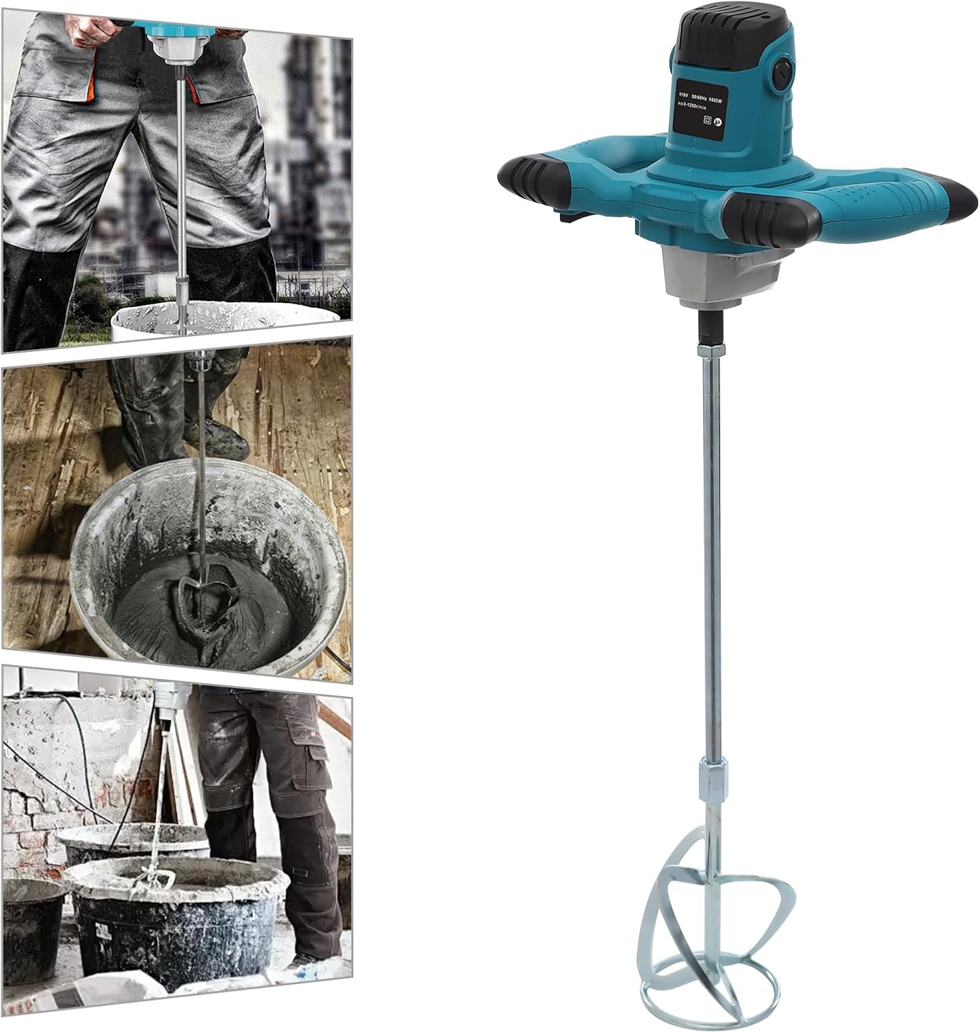 1400W Electric Drywall Mortar Mixer 6 Adjustable Speed Cement Putty Paint Mixing Machine Multipurpose Concrete Plaster Mixer Rotary, 0-1200r/min
