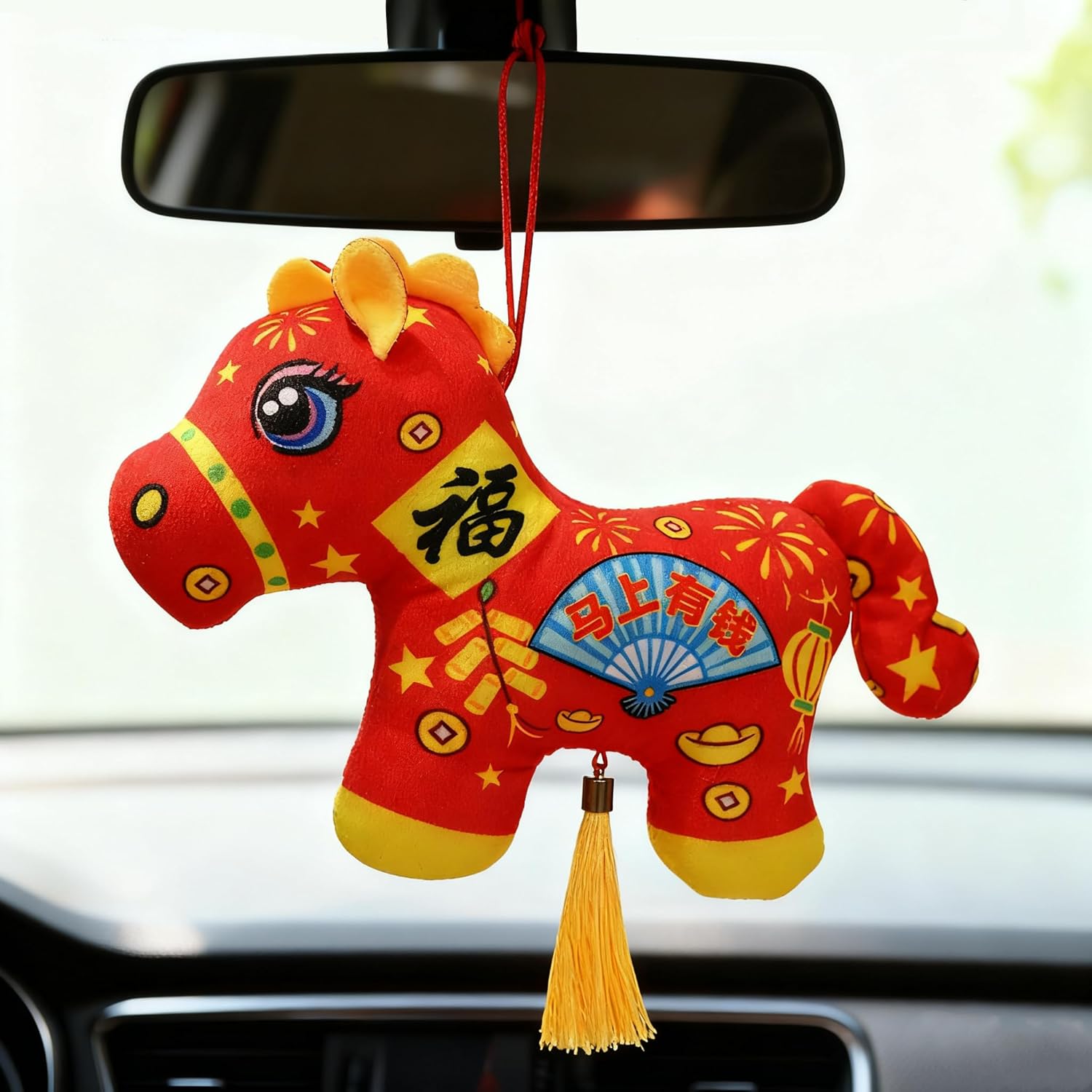 6Pcs Year of the Horse 2026 Hanging Decoration Horse Plush Ornaments Zodiac Mascot for Chinese New Year Blessing Souvenir Home Car Window Hanging Pendant Decors