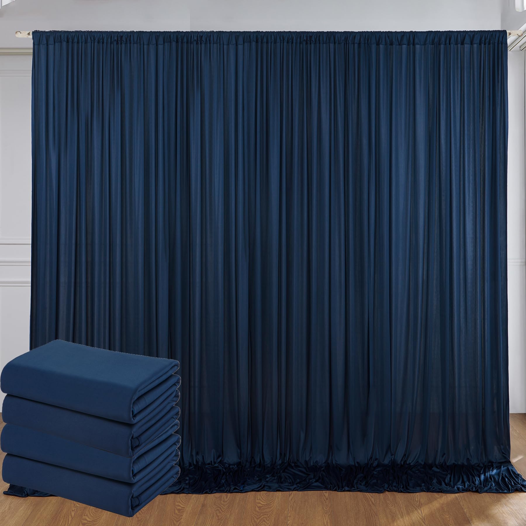 20ft x 10ft Wrinkle Free Navy Blue Backdrop Curtains for Parties, Thick Polyester Backdrop Drapes for Wedding Birthday Party Photography Background Backdrop Stand