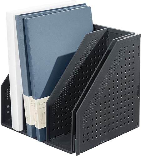 Deli Soporte plegable para archivos, organizador de escritorio para organización y almacenamiento de oficina, 4 compartimentos verticales, gris
