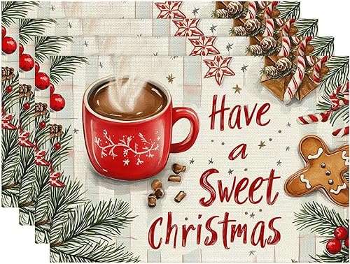 Christmas Placemats Set of 4 Have a Sweet Christmas Table Mats Linen Place Mats 