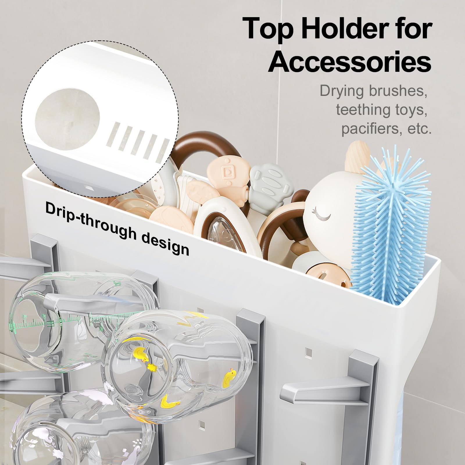 GoMaihe Scola Biberon Grande: Supporto Verticale per Scolabiberon – Supporto Salvaspazio da Banco per Scolabiberon e Accessori per Neonati, Grigio