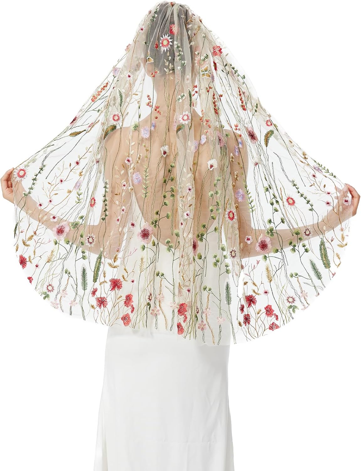 BEAUTELICATE 1 Tier Wedding Bridal Veil Exquisite Embroidered Secret Garden Veil With Comb