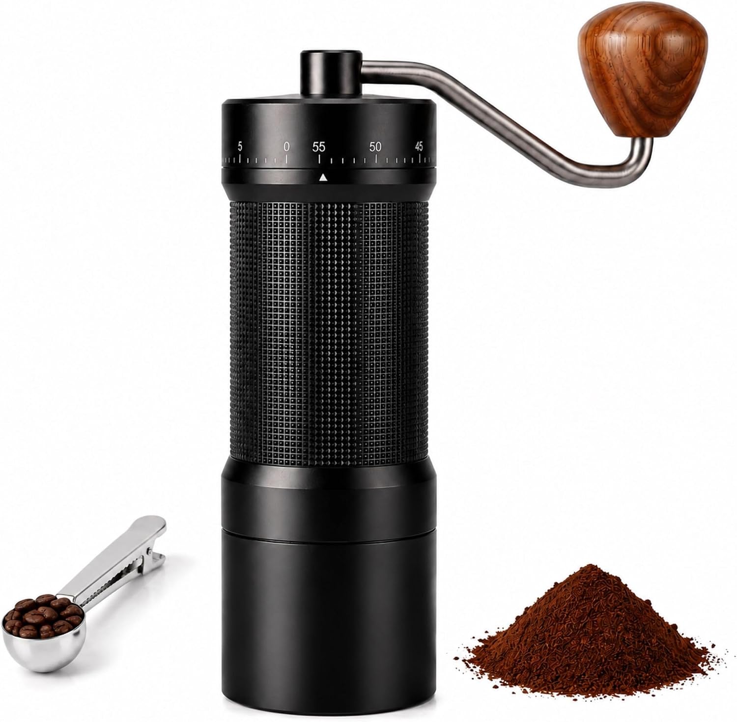 Manual Coffee Grinder Adjustable Hand Burr Black Metal Portable