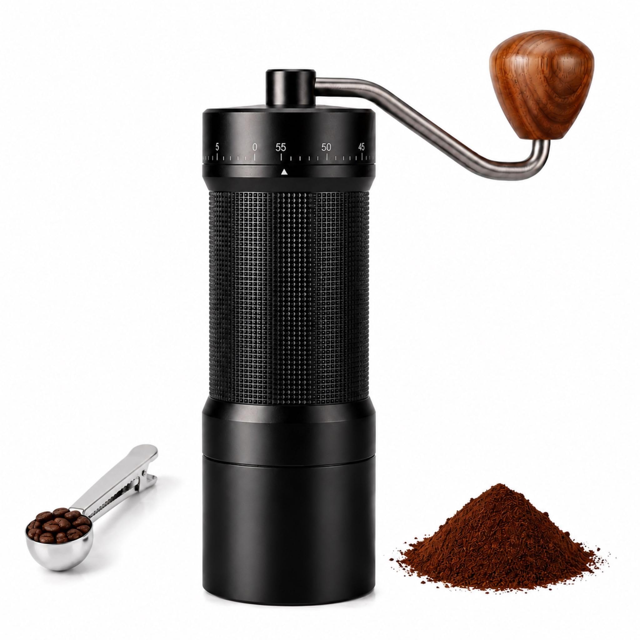 Manual Coffee Grinder Adjustable Hand Burr Black Metal Portable