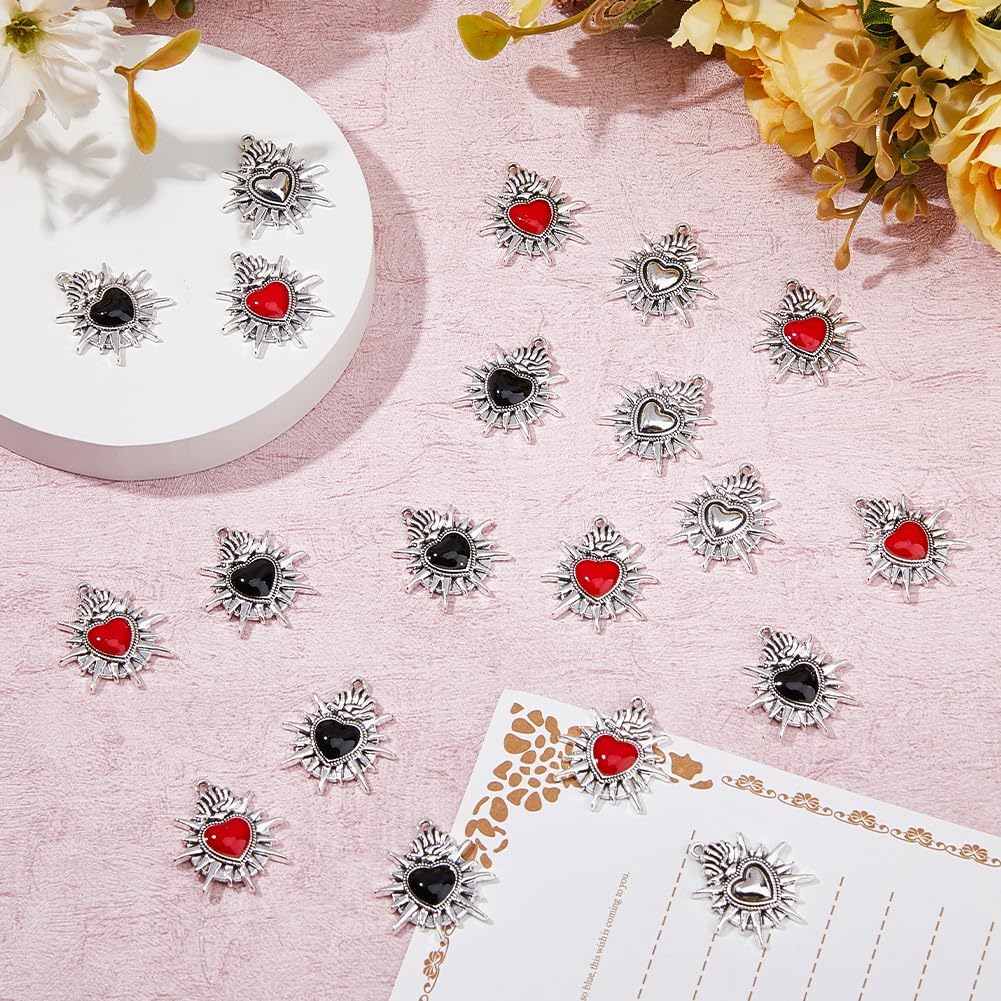 DICOSMETIC 30Pcs Gothic Heart Charms Sacred Heart Charms Bulk 3 Styles Halloween Charm Black Red White Alloy Charms Tibetan Style Love Pendants Fancy Enamel Charm for Jewelry Making - Image 5