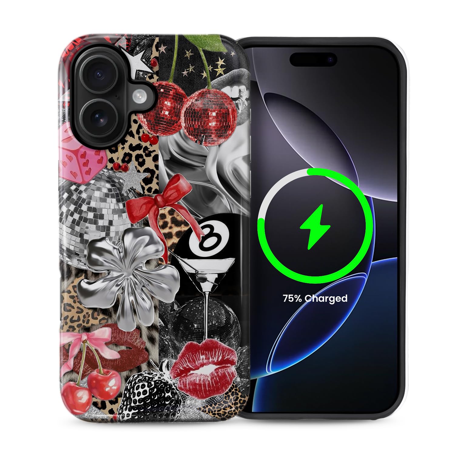 DAIZAG Case for iPhone 16,[Compatible with MagSafe],Magnetic Phone Glossy Cover,Hybrid Heavy 2 in 1 Full Body Rugged Shockproof-Retro Cheetah Disco