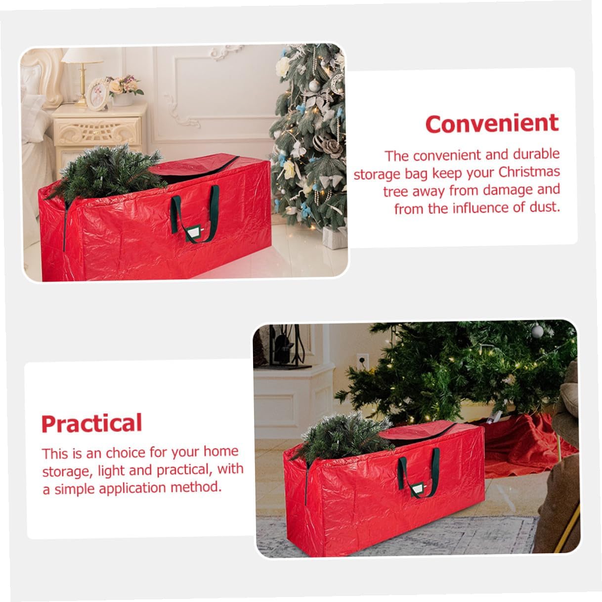 Milisten Waterproof Xmas Tree Storage Bag 165x38x76cm Red Zippered Holiday Tree Carrier Dustproof Organizer with Handles for Indoor and Outdoor Use